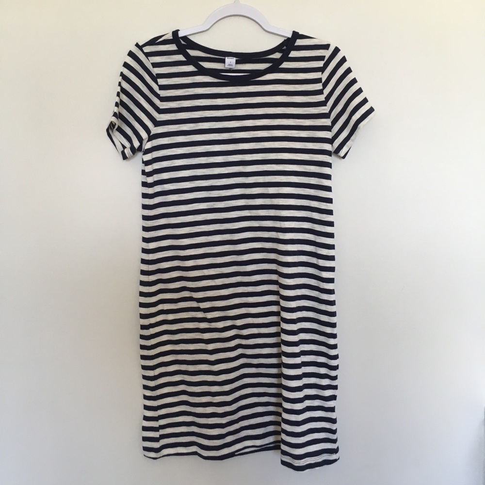Old Navy, Navy Blue & White Striped T-Shirt Dress
